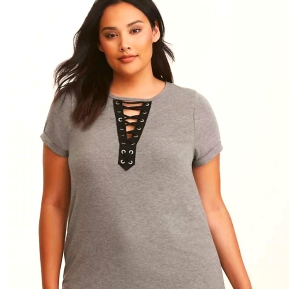 Torrid Deep V Lace Up Tee